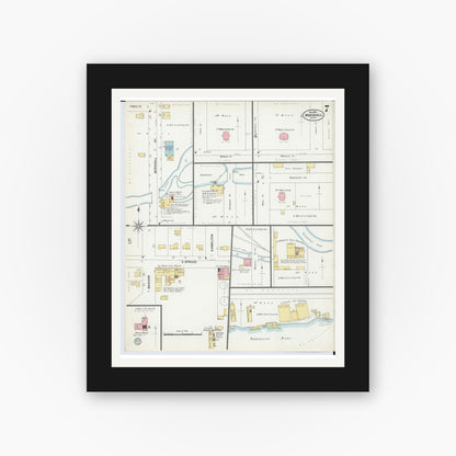 Old map wall art mockup — black gallery frame with white mat — Sanborn Fire Insurance Map from Marshall, Calhoun County, Michigan (1899), Sheet #0007