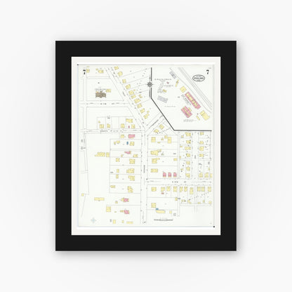 Old map wall art mockup — black gallery frame with white mat — Sanborn Fire Insurance Map from Ashland, Ashland County, Ohio (1930), Sheet #0007