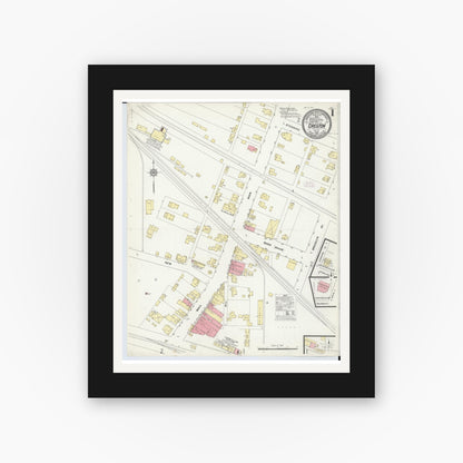 Old map wall art mockup — black gallery frame with white mat — Sanborn Fire Insurance Map from Creston, Wayne County, Ohio (1912), Sheet #0001