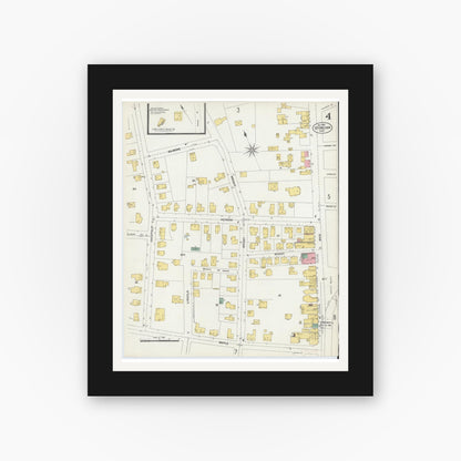 Old map wall art mockup — black gallery frame with white mat — Sanborn Fire Insurance Map from Stoneham, Middlesex County, Massachusetts (1903), Sheet #0004