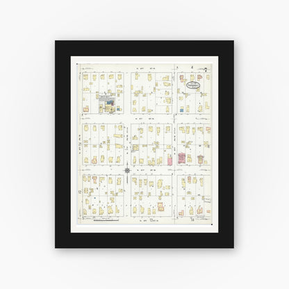 Old map wall art mockup — black gallery frame with white mat — Sanborn Fire Insurance Map from Faribault, Rice County, Minnesota (1914), Sheet #0007