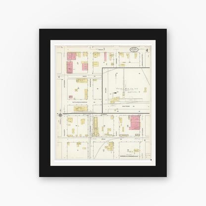 Old map wall art mockup — black gallery frame with white mat — Sanborn Fire Insurance Map from Perry, Taylor County, Florida (1913), Sheet #0004