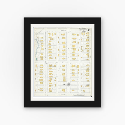 Old map wall art mockup — black gallery frame with white mat — Sanborn Fire Insurance Map from Traverse City, Grand Traverse County, Michigan (1904), Sheet #0018