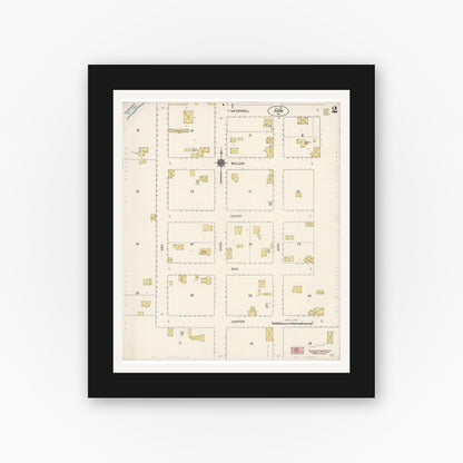 Old map wall art mockup — black gallery frame with white mat — Sanborn Fire Insurance Map from Adin, Modoc County, California (1912), Sheet #0002