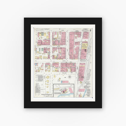 Old map wall art mockup — black gallery frame with white mat — Sanborn Fire Insurance Map from Alton, Madison County, Illinois (1897), Sheet #0003