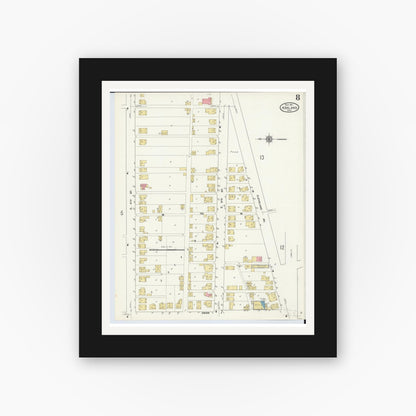 Old map wall art mockup — black gallery frame with white mat — Sanborn Fire Insurance Map from Ashland, Ashland County, Ohio (1911), Sheet #0008