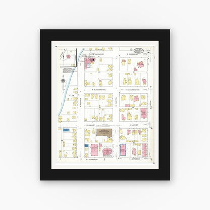 Old map wall art mockup — black gallery frame with white mat — Sanborn Fire Insurance Map from Iowa City, Johnson County, Iowa (1920), Sheet #0002