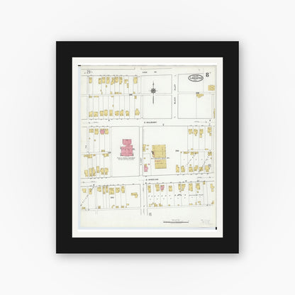 Old map wall art mockup — black gallery frame with white mat — Sanborn Fire Insurance Map from Lancaster, Fairfield County, Ohio (1919), Sheet #0008