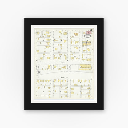 Old map wall art mockup — black gallery frame with white mat — Sanborn Fire Insurance Map from Honey Grove, Fannin County, Texas (1909), Sheet #0006