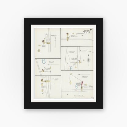 Old map wall art mockup — black gallery frame with white mat — Sanborn Fire Insurance Map from Rich Hill, Bates County, Missouri (1893), Sheet #0007
