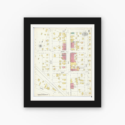 Old map wall art mockup — black gallery frame with white mat — Sanborn Fire Insurance Map from Richmond, Macomb County, Michigan (1907), Sheet #0003