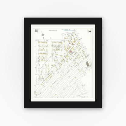 Old map wall art mockup — black gallery frame with white mat — Sanborn Fire Insurance Map from Marinette, Marinette County, Wisconsin (1935), Sheet #0020