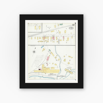Old map wall art mockup — black gallery frame with white mat — Sanborn Fire Insurance Map from Ridgway, Elk County, Pennsylvania (1904), Sheet #0011