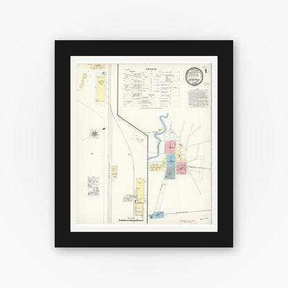 Old map wall art mockup — black gallery frame with white mat — Sanborn Fire Insurance Map from Hayward, Alameda County, California (1896) - Complete Map Set