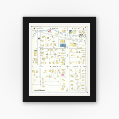 Old map wall art mockup — black gallery frame with white mat — Sanborn Fire Insurance Map from Medina, Medina County, Ohio (1923), Sheet #0003