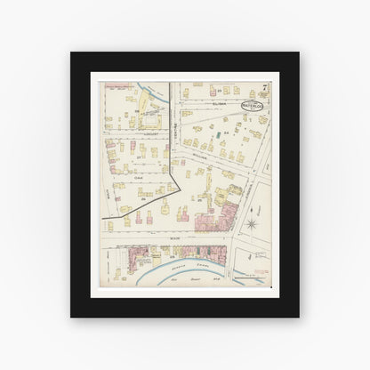 Old map wall art mockup — black gallery frame with white mat — Sanborn Fire Insurance Map from Waterloo, Seneca County, New York (1886), Sheet #0007