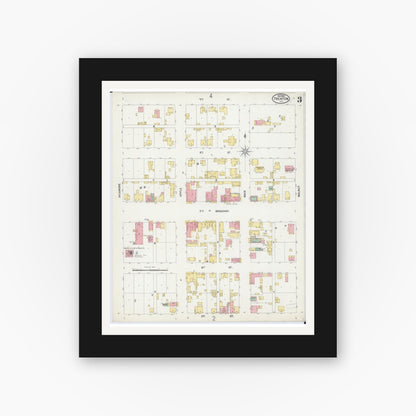 Old map wall art mockup — black gallery frame with white mat — Sanborn Fire Insurance Map from Trenton, Clinton County, Illinois (1899), Sheet #0003