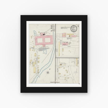 Old map wall art mockup — black gallery frame with white mat — Sanborn Fire Insurance Map from Weatherly, Carbon County, Pennsylvania (1895) - Complete Map Set