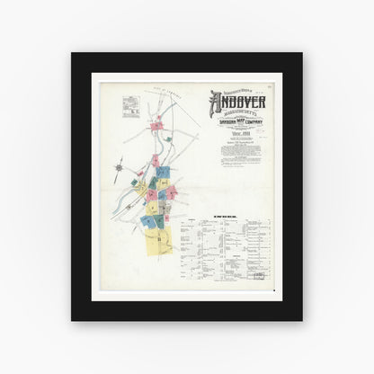 Old map wall art mockup — black gallery frame with white mat — Sanborn Fire Insurance Map from Andover, Essex County, Massachusetts (1911) - Complete Map Set