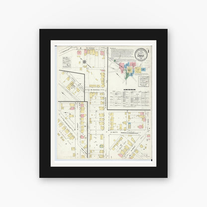 Old map wall art mockup — black gallery frame with white mat — Sanborn Fire Insurance Map from Cadiz, Harrison County, Ohio (1916) - Complete Map Set