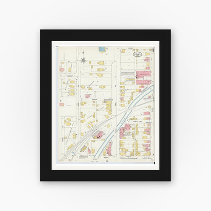 Old map wall art mockup — black gallery frame with white mat — Sanborn Fire Insurance Map from Sidney, Shelby County, Ohio (1898), Sheet #0008