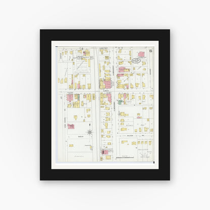 Old map wall art mockup — black gallery frame with white mat — Sanborn Fire Insurance Map from Shelby, Richland County, Ohio (1899), Sheet #0006