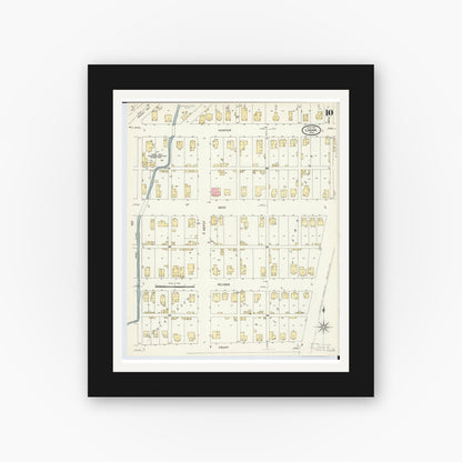 Old map wall art mockup — black gallery frame with white mat — Sanborn Fire Insurance Map from Logan, Hocking County, Ohio (1907), Sheet #0010