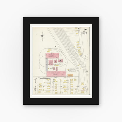Old map wall art mockup — black gallery frame with white mat — Sanborn Fire Insurance Map from Olean, Cattaraugus County, New York (1915), Sheet #0010