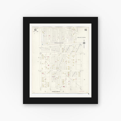 Old map wall art mockup — black gallery frame with white mat — Sanborn Fire Insurance Map from Glen Ellyn, Du Page County, Illinois (1946), Sheet #0012