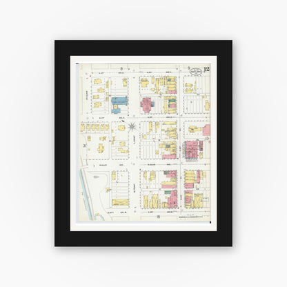 Old map wall art mockup — black gallery frame with white mat — Sanborn Fire Insurance Map from Ashland, Ashland County, Wisconsin (1901), Sheet #0012