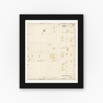 Old map wall art mockup — black gallery frame with white mat — Sanborn Fire Insurance Map from Alhambra, Los Angeles County, California (1912), Sheet #0011