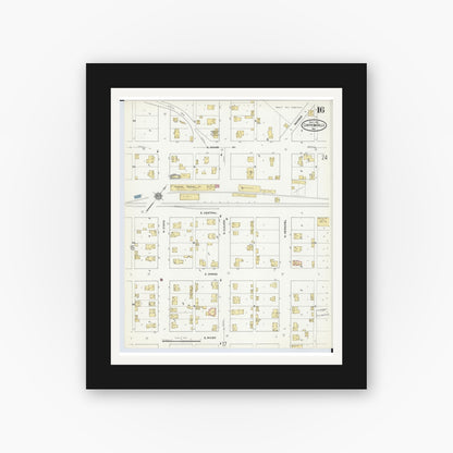 Old map wall art mockup — black gallery frame with white mat — Sanborn Fire Insurance Map from Chippewa Falls, Chippewa County, Wisconsin (1910), Sheet #0016