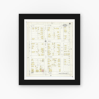 Old map wall art mockup — black gallery frame with white mat — Sanborn Fire Insurance Map from Brainerd, Crow Wing County, Minnesota (1913), Sheet #0018