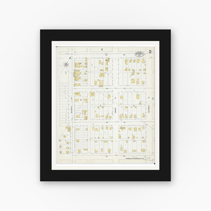 Old map wall art mockup — black gallery frame with white mat — Sanborn Fire Insurance Map from Morris, Stevens County, Minnesota (1902), Sheet #0005
