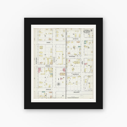Old map wall art mockup — black gallery frame with white mat — Sanborn Fire Insurance Map from De Pere, Brown County, Wisconsin (1890), Sheet #0005