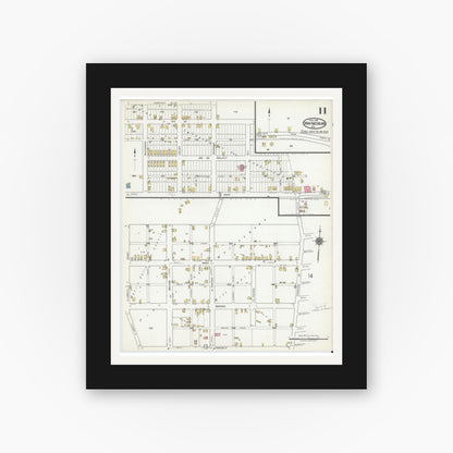 Old map wall art mockup — black gallery frame with white mat — Sanborn Fire Insurance Map from Waynesburg, Greene County, Pennsylvania (1918), Sheet #0011