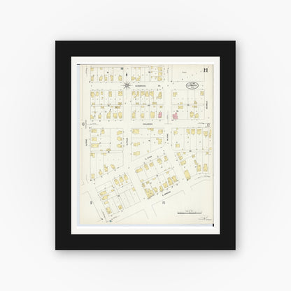 Old map wall art mockup — black gallery frame with white mat — Sanborn Fire Insurance Map from Saint Marys, Auglaize County, Ohio (1907), Sheet #0011