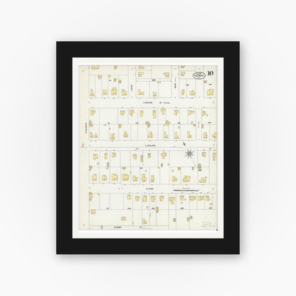 Old map wall art mockup — black gallery frame with white mat — Sanborn Fire Insurance Map from Terrell, Kaufman County, Texas (1902), Sheet #0010