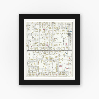 Old map wall art mockup — black gallery frame with white mat — Sanborn Fire Insurance Map from Wabash, Wabash County, Indiana (1920), Sheet #0016