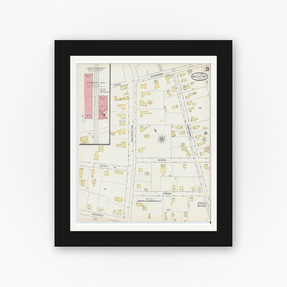 Old map wall art mockup — black gallery frame with white mat — Sanborn Fire Insurance Map from Holliston, Middlesex County, Massachusetts (1894), Sheet #0003