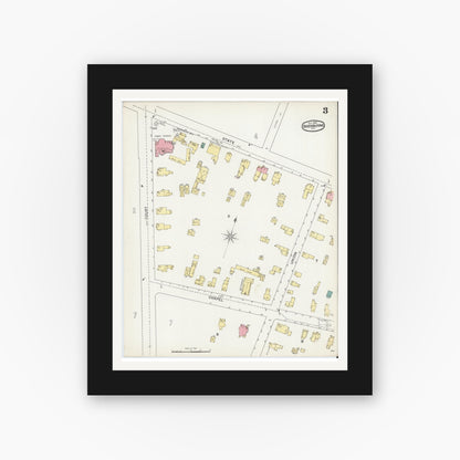 Old map wall art mockup — black gallery frame with white mat — Sanborn Fire Insurance Map from Sherburne, Chenango County, New York (1892), Sheet #0003