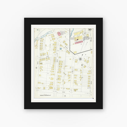 Old map wall art mockup — black gallery frame with white mat — Sanborn Fire Insurance Map from Bridgeton, Cumberland County, New Jersey (1908), Sheet #0030