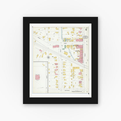 Old map wall art mockup — black gallery frame with white mat — Sanborn Fire Insurance Map from Carey, Wyandot County, Ohio (1900), Sheet #0002