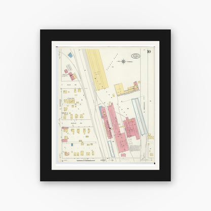 Old map wall art mockup — black gallery frame with white mat — Sanborn Fire Insurance Map from Alma, Gratiot County, Michigan (1917), Sheet #0010