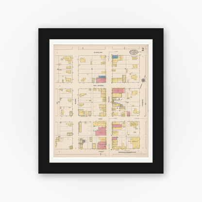 Old map wall art mockup — black gallery frame with white mat — Sanborn Fire Insurance Map from Runge, Karnes County, Texas (1922), Sheet #0002