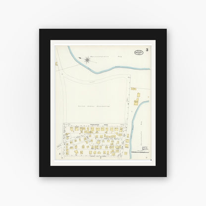 Old map wall art mockup — black gallery frame with white mat — Sanborn Fire Insurance Map from Nahant, Essex County, Massachusetts (1907), Sheet #0003