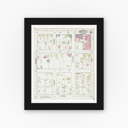 Old map wall art mockup — black gallery frame with white mat — Sanborn Fire Insurance Map from Maryville, Nodaway County, Missouri (1891), Sheet #0004