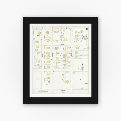 Old map wall art mockup — black gallery frame with white mat — Sanborn Fire Insurance Map from Gainesville, Cooke County, Texas (1902), Sheet #0013