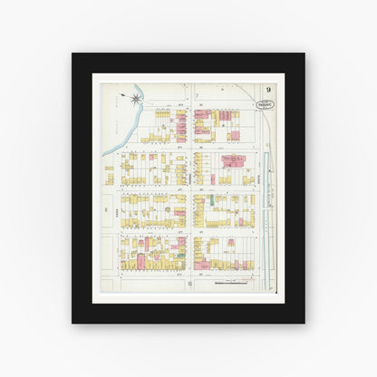 Old map wall art mockup — black gallery frame with white mat — Sanborn Fire Insurance Map from Passaic, Passaic County, New Jersey (1903), Sheet #0009