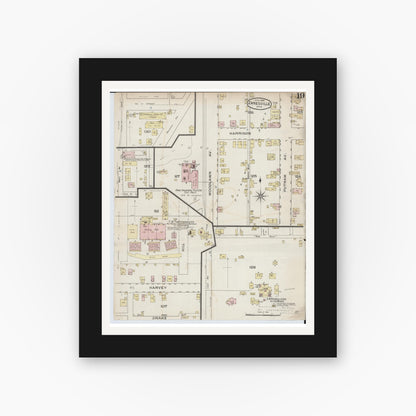 Old map wall art mockup — black gallery frame with white mat — Sanborn Fire Insurance Map from Zanesville, Muskingum County, Ohio (1886), Sheet #0019